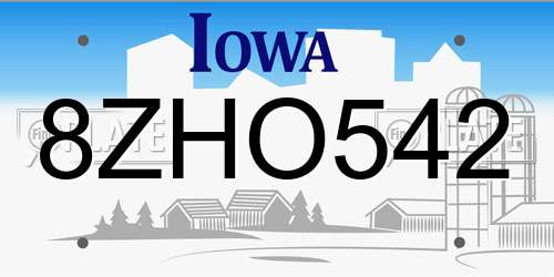8ZHO542 Iowa License Plate