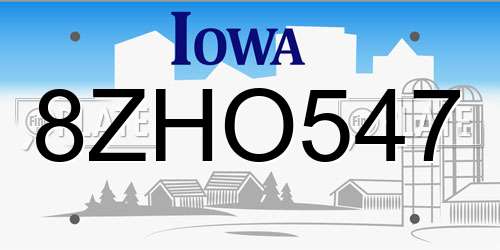 8ZHO547 Iowa License Plate