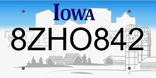 8ZHO842 Iowa License Plate
