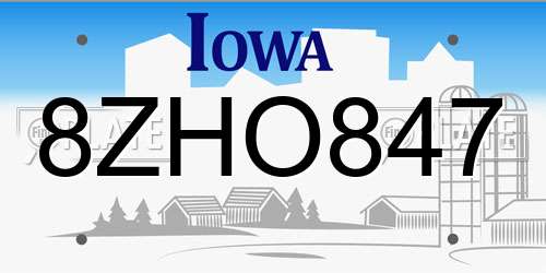 8ZHO847 Iowa License Plate