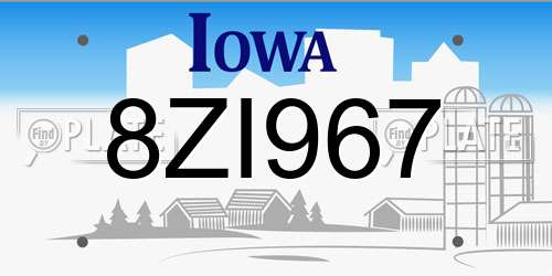 8ZI967 Iowa License Plate