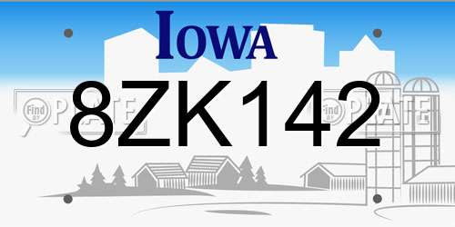 8ZK142 Iowa License Plate