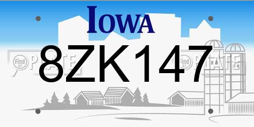 8ZK147 Iowa License Plate