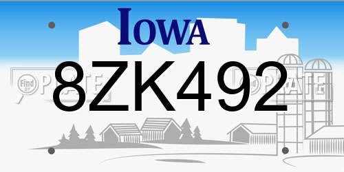 8ZK492 Iowa License Plate