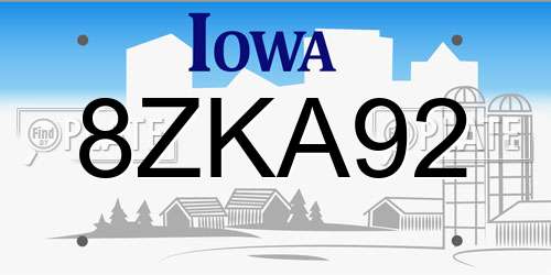 8ZKA92 Iowa License Plate