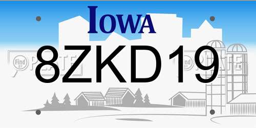8ZKD19 Iowa License Plate