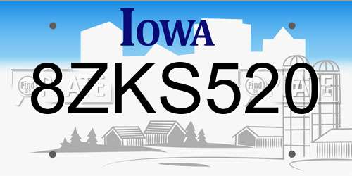 8ZKS520 Iowa License Plate