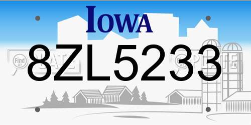 8ZL5233 Iowa License Plate