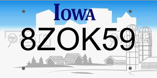 8ZOK59 Iowa License Plate