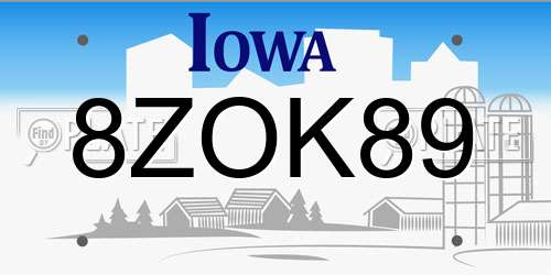 8ZOK89 Iowa License Plate