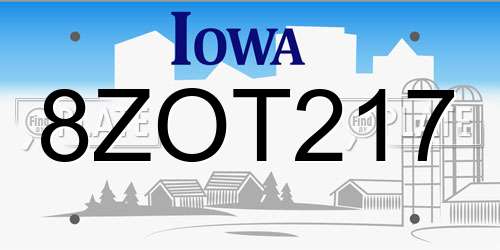 8ZOT217 Iowa License Plate