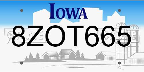 8ZOT665 Iowa License Plate