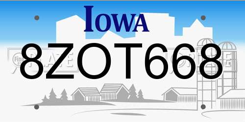 8ZOT668 Iowa License Plate