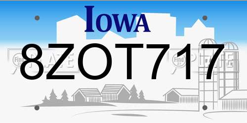 8ZOT717 Iowa License Plate
