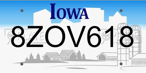 8ZOV618 Iowa License Plate