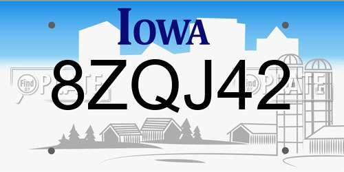 8ZQJ42 Iowa License Plate
