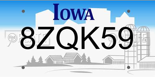 8ZQK59 Iowa License Plate