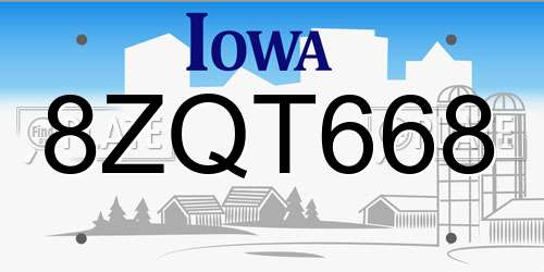 8ZQT668 Iowa License Plate