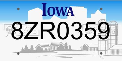 8ZR0359 Iowa License Plate