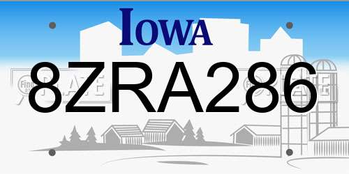 8ZRA286 Iowa License Plate