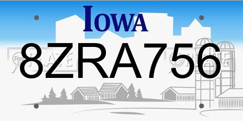 8ZRA756 Iowa License Plate
