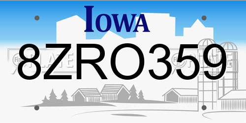 8ZRO359 Iowa License Plate