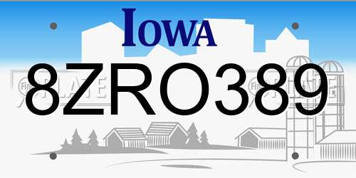 8ZRO389 Iowa License Plate