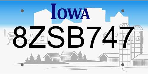 8ZSB747 Iowa License Plate