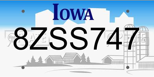 8ZSS747 Iowa License Plate