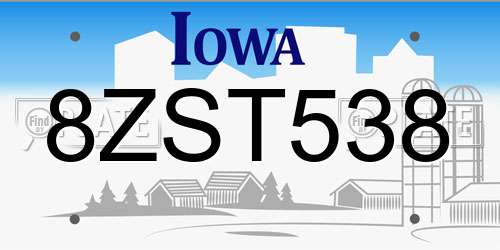 8ZST538 Iowa License Plate