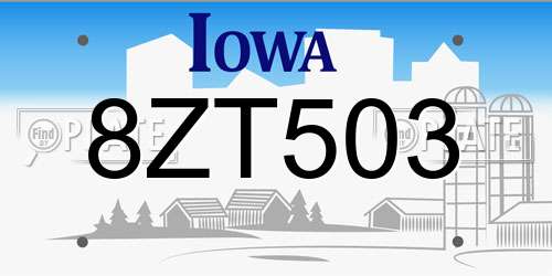 8ZT503 Iowa License Plate