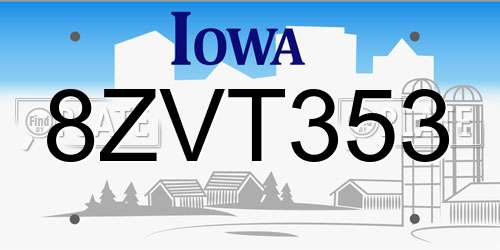 8ZVT353 Iowa License Plate