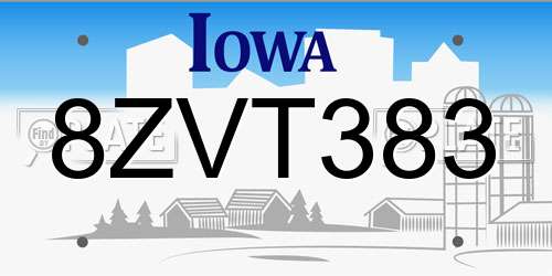 8ZVT383 Iowa License Plate