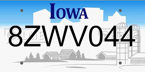 8ZWV044 Iowa License Plate