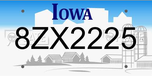 8ZX2225 Iowa License Plate