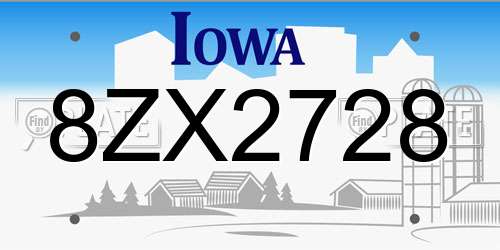 8ZX2728 Iowa License Plate
