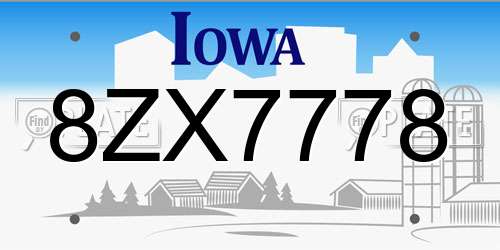 8ZX7778 Iowa License Plate