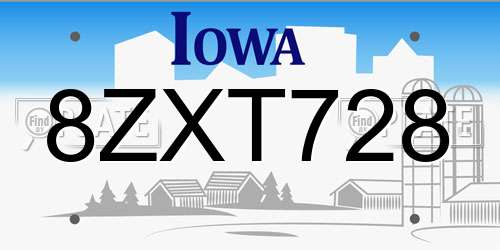 8ZXT728 Iowa License Plate