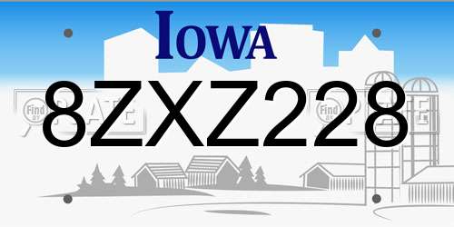 8ZXZ228 Iowa License Plate