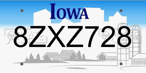 8ZXZ728 Iowa License Plate