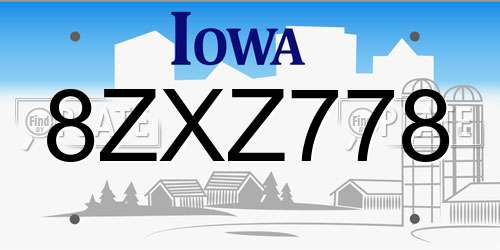 8ZXZ778 Iowa License Plate