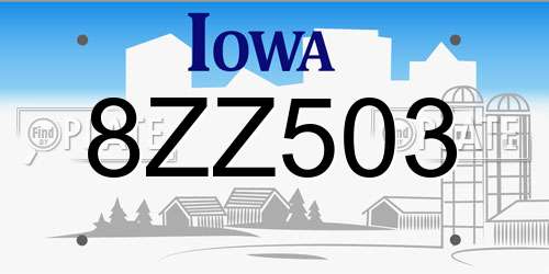 8ZZ503 Iowa License Plate