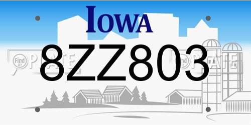 8ZZ803 Iowa License Plate