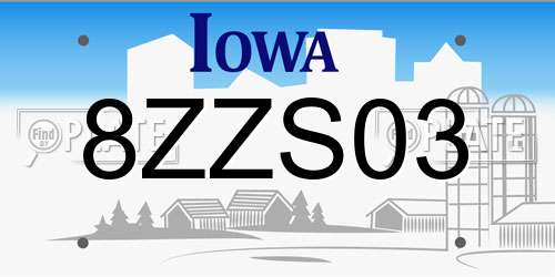 8ZZS03 Iowa License Plate