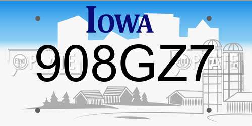 908GZ7 Iowa License Plate