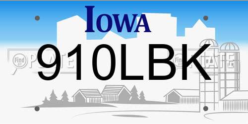 910LBK Iowa License Plate