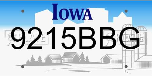 9215BBG Iowa License Plate