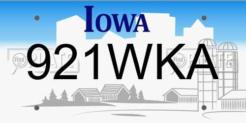 921WKA Iowa License Plate
