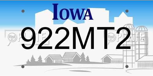 922MT2 Iowa License Plate