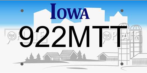 922MTT Iowa License Plate